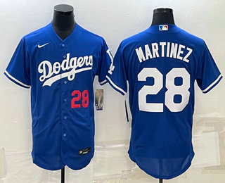 Mens Los Angeles Dodgers #28 JD Martinez Number Blue Stitched MLB Flex Base Nike Jersey